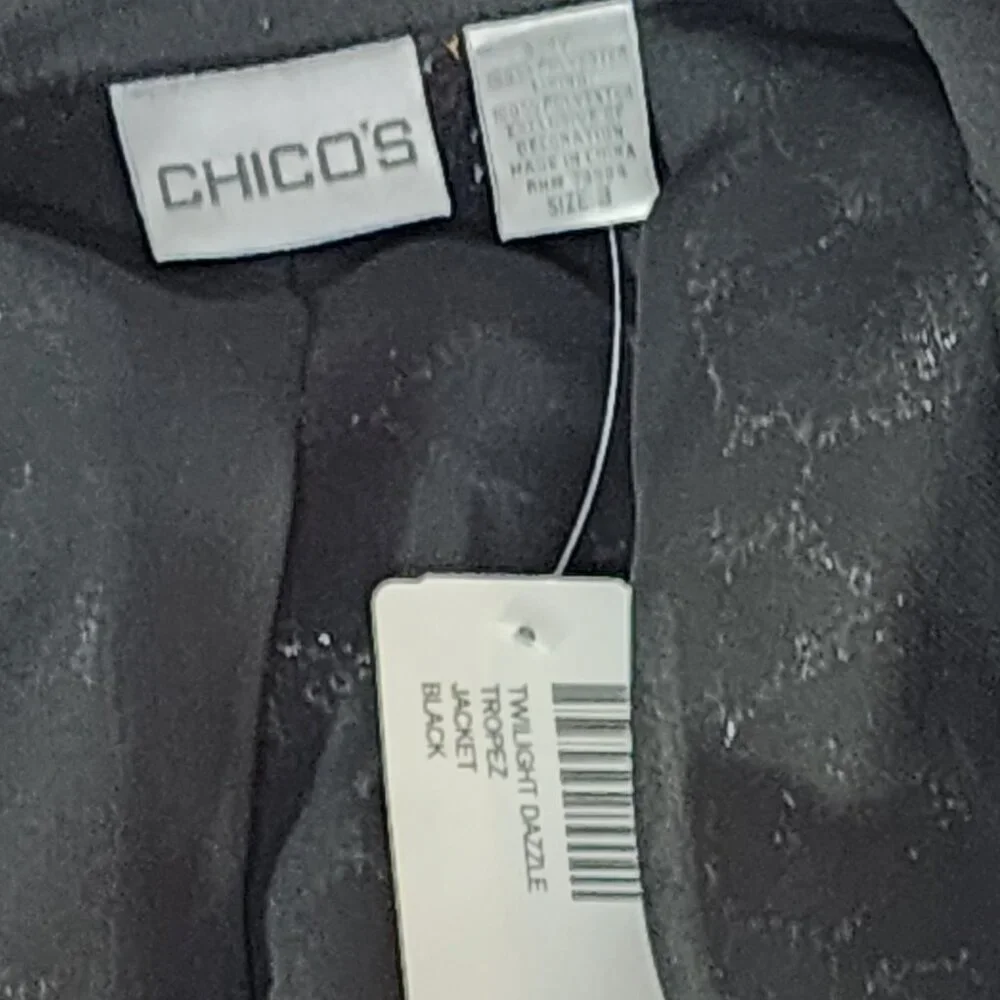 Chico's Black Silver Sequin Twilight Dazzle Tropez Poly Jacket Sz Chico 3 US XL - Picture 14 of 16